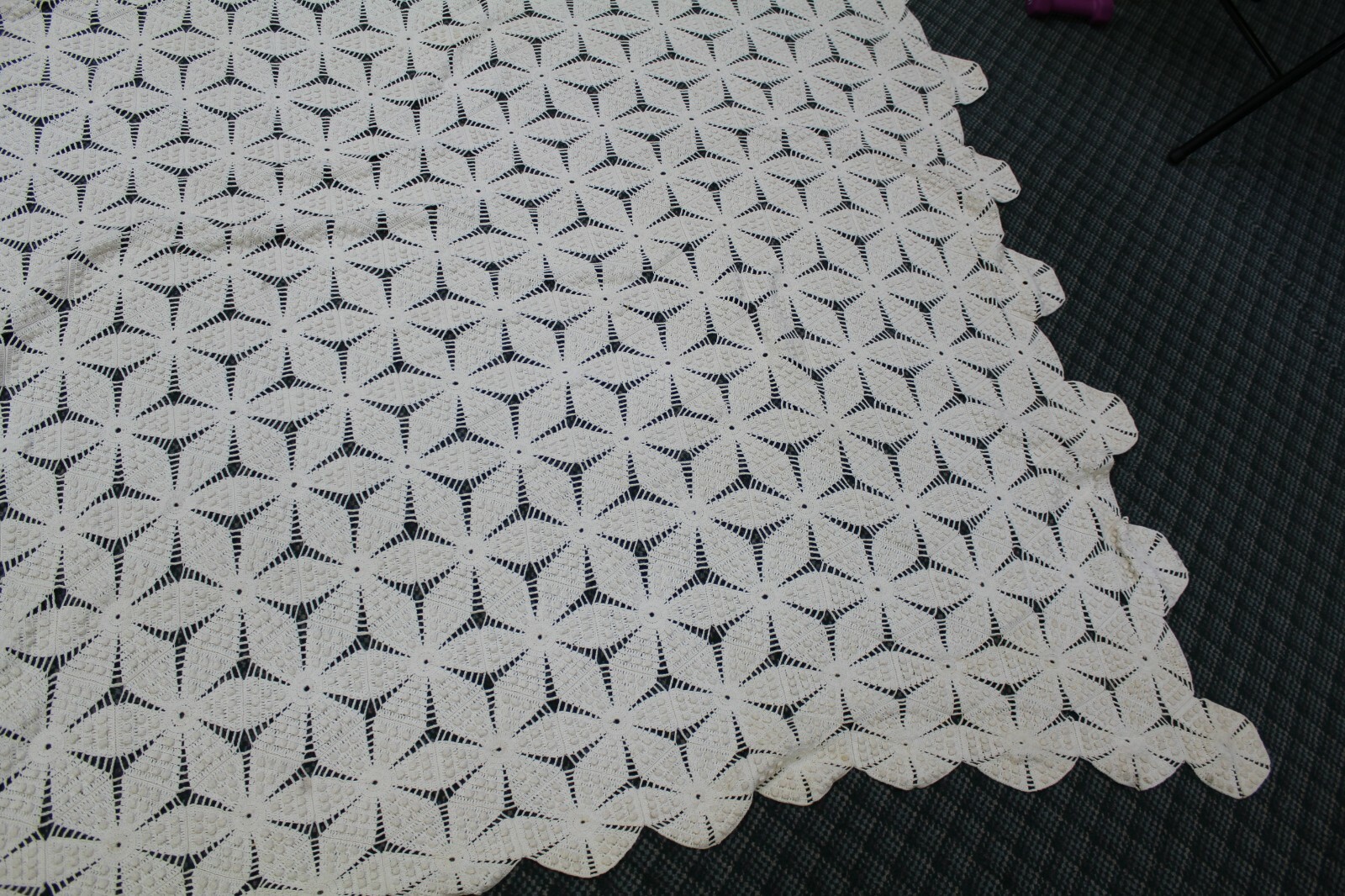 Handmade Crocheted Bed Coverlet 84” x 88”