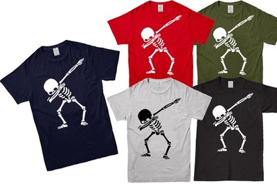 Dabbing Skeleton T-Shirt Halloween Funny Kids Top Costume Unisex Men Boys Girls