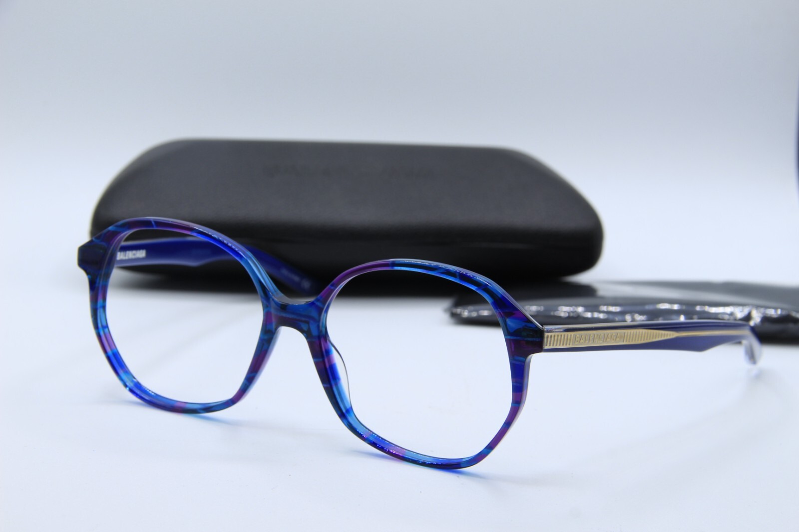 NEW BALENCIAGA BB 0005O 004 BLUE PURPLE GOLD AUTHENTIC