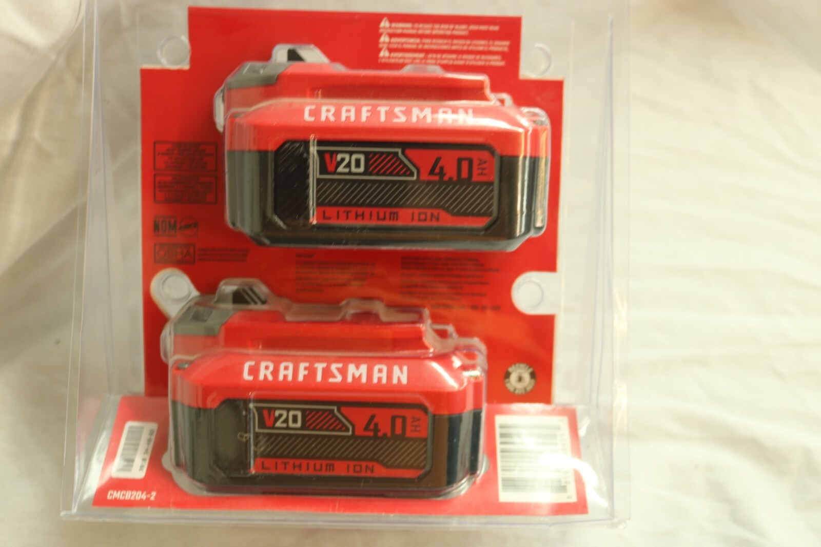 2 PACK CRAFTSMAN 4.0AH 20V LITHIUM ION BATTERY PACK  MODEL CMCB204-2