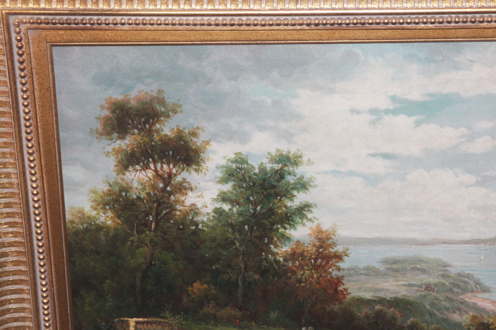 Vintage Oil Painting w/Gold Gilt Ornate Wood Picture Frame Large 48 x 36 Torrens