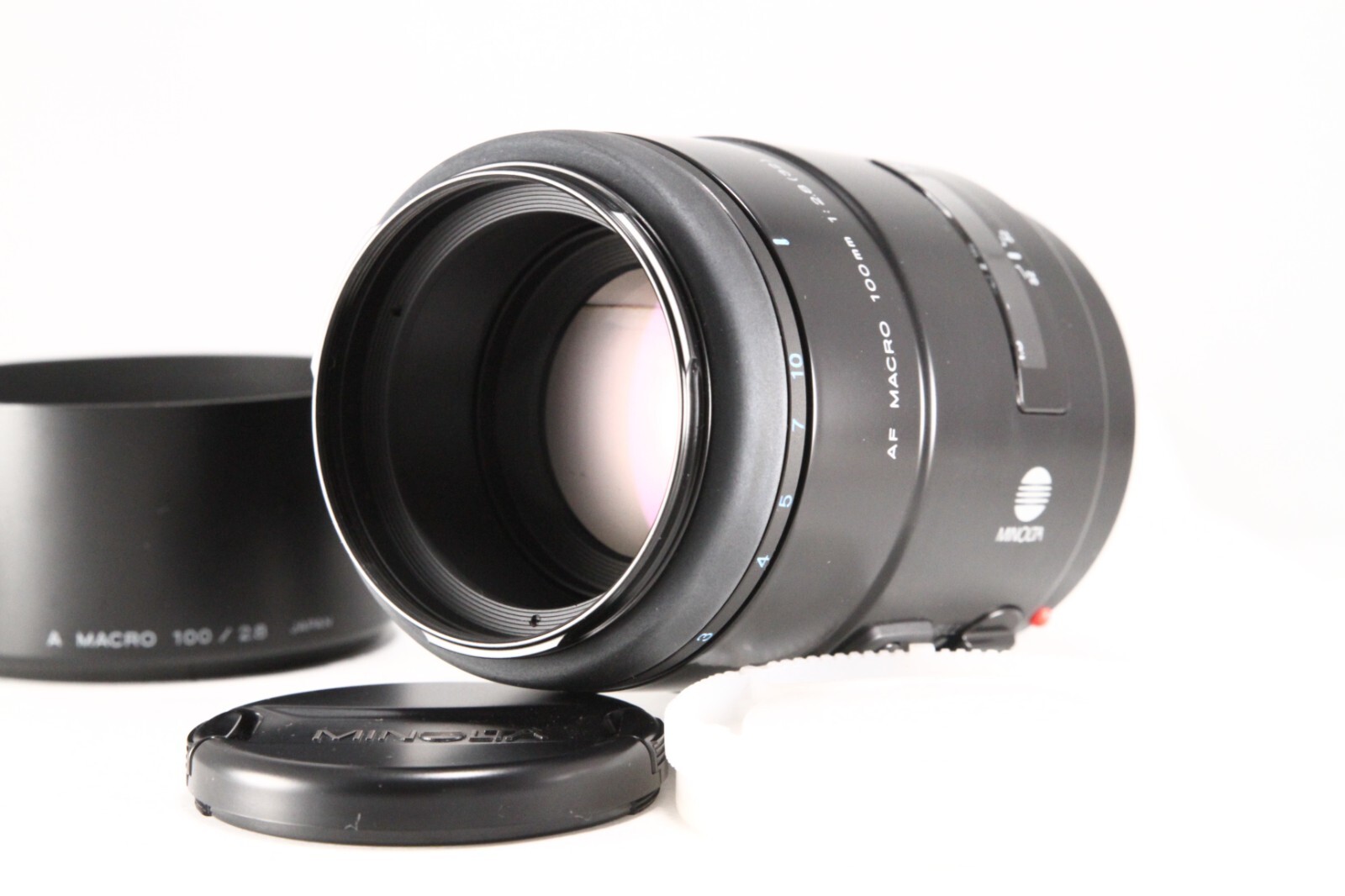 EXC+++] MINOLTA AF 100mm F2.8 MACRO w/Caps&Hood Primed for