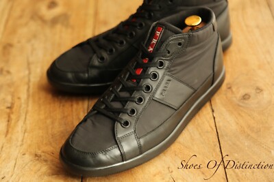 PRADA Black Canvas Leather Lace Up Trainers Hi Tops Men's UK 7.5 US 8.5 EU 41.5