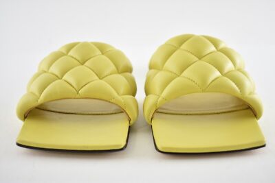 BOTTEGA VENETA BOTTEGA VENETA THE PADDED FLAT SLIDES PEAR YELLOW QUILTED LEATHER SANDAL 36
