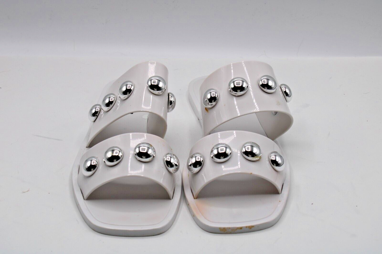 Schutz Lizzie Women's Jelly Slide Sandals White w/ Silver
