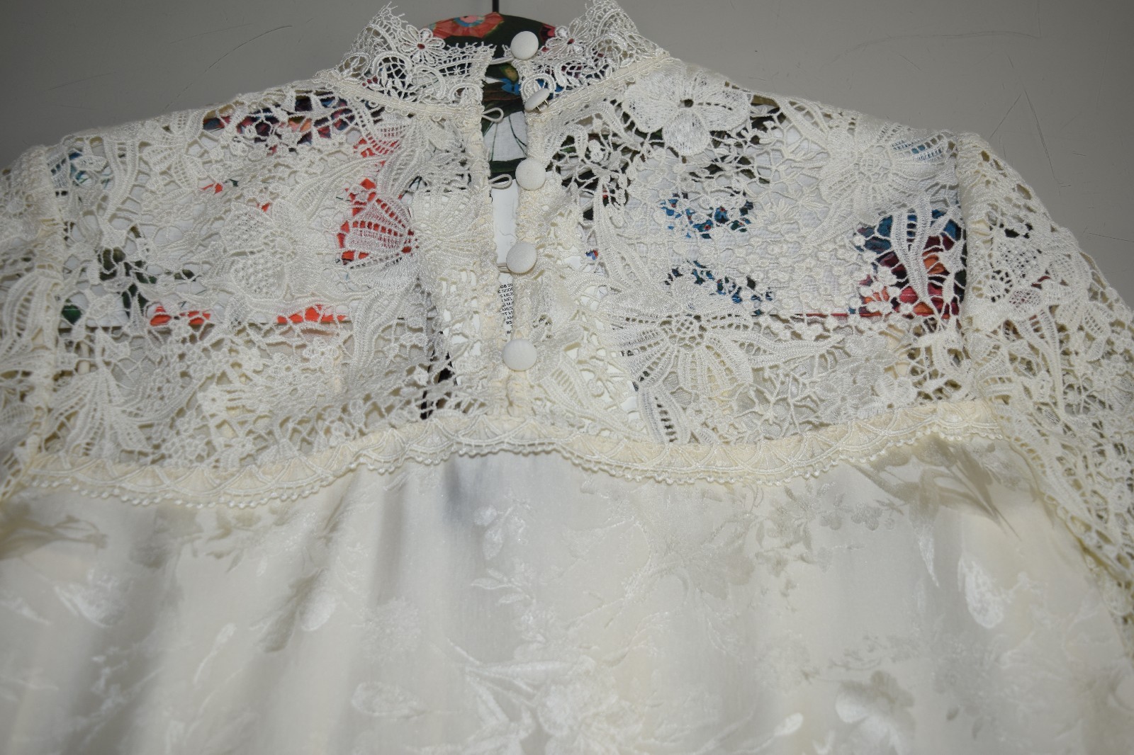 Pre-owned H&m Erdem X  Jacquard Silk Blouse Crochet Lace White Ivory 2 4 10 Ships Today
