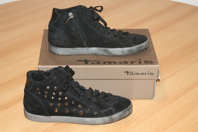 Damen Tamaris Schuhe schwarz echt Leder Gr. 40 Nieten Schnürschuhe Sneaker NEU