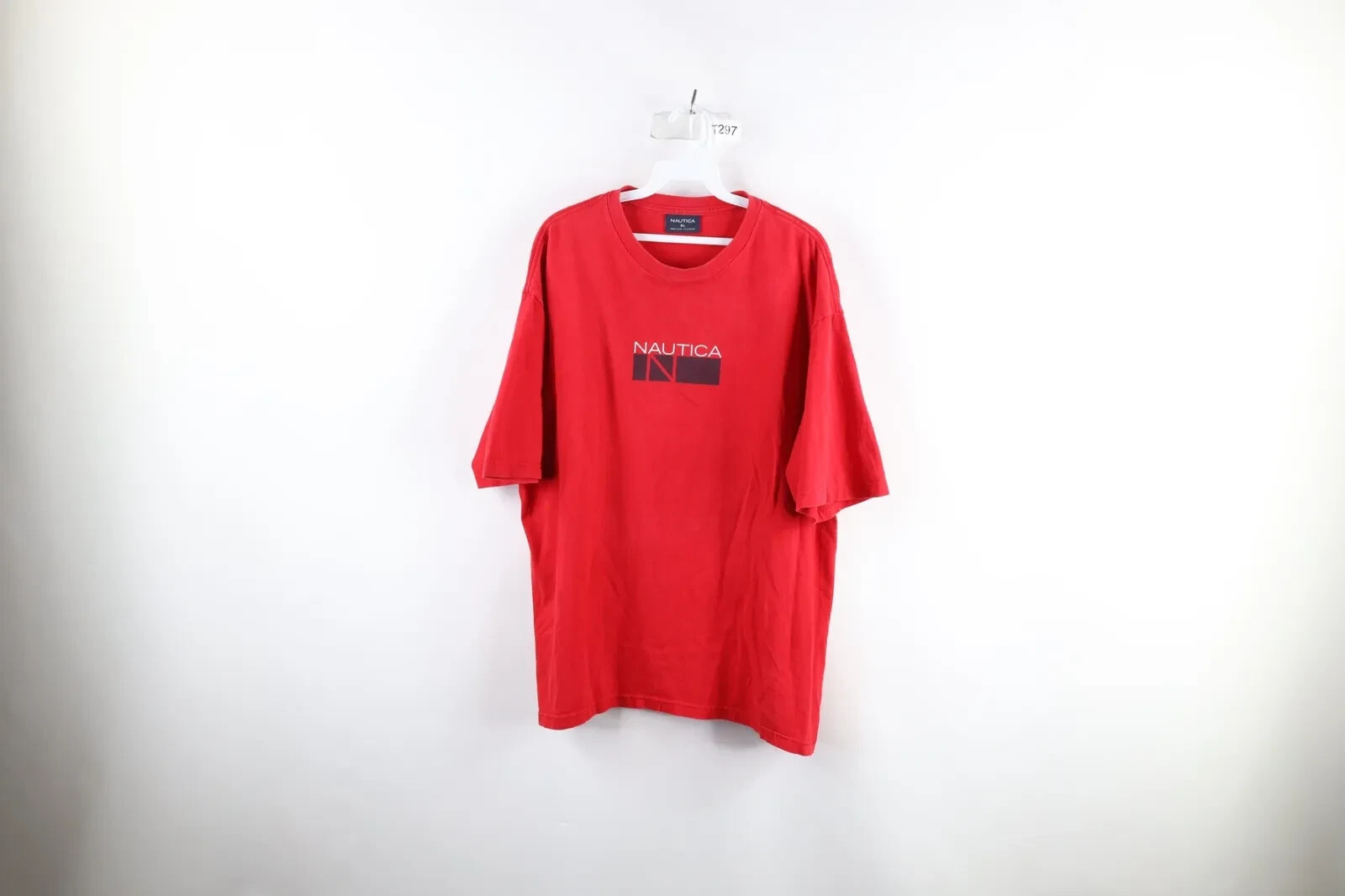 ☆ NAUTICA ☆BOX LOGO S/S TEE Vintage Nautica Mens XL Faded Spell Out Box Logo Short