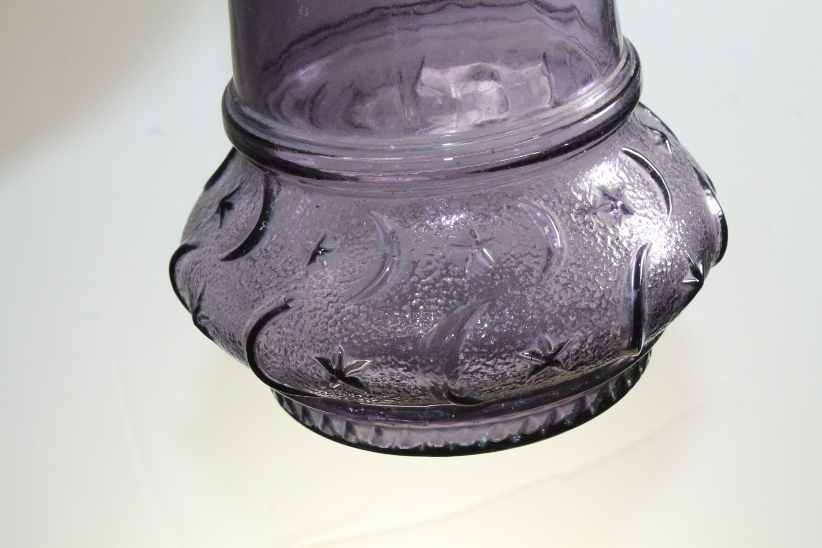 ANTIQUE PURPLE WHISKEY BOTTLE  DECANTER WITH STAR & MOON 13 1/2''