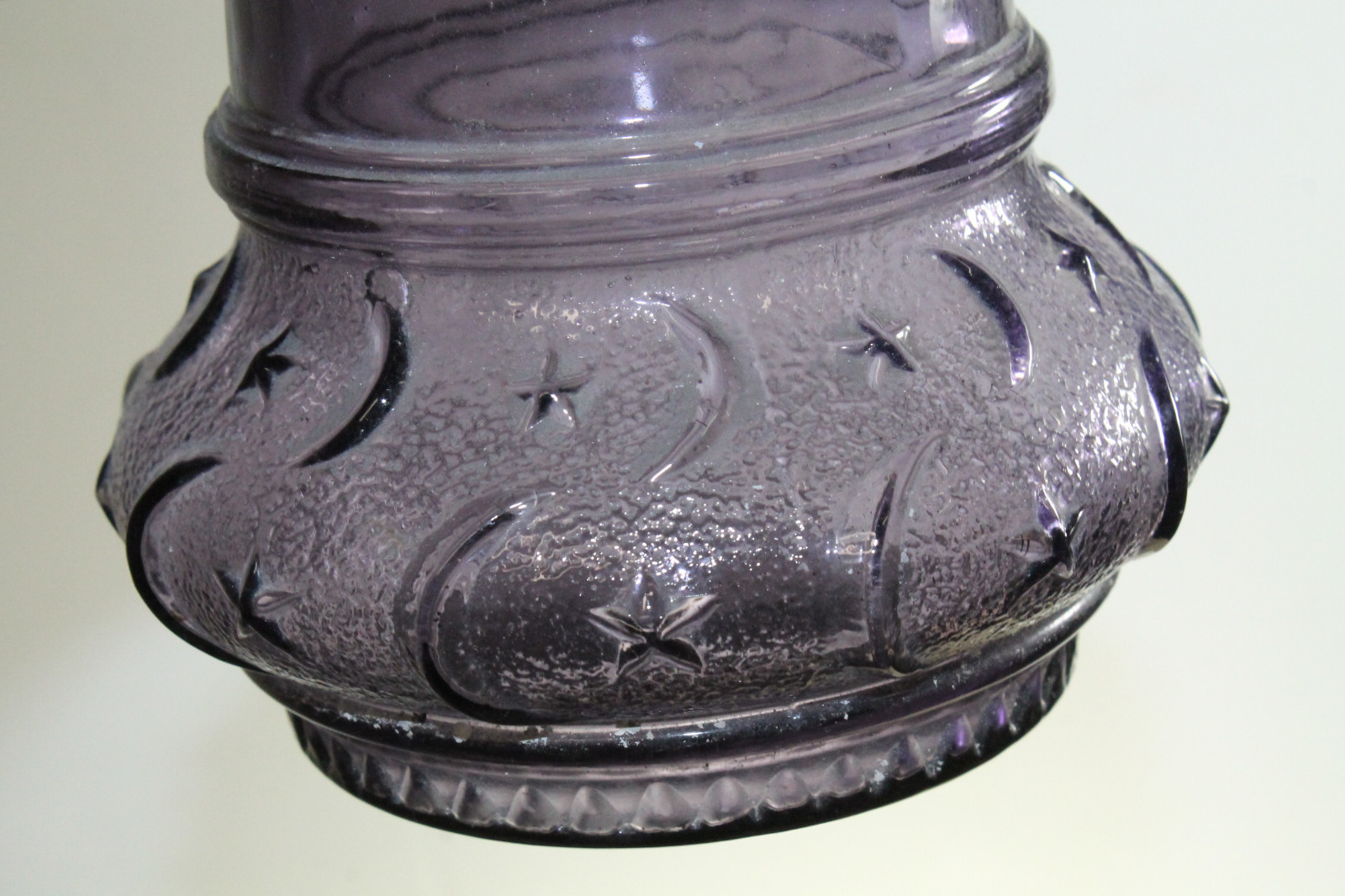 ANTIQUE PURPLE WHISKEY BOTTLE  DECANTER WITH STAR & MOON 13 1/2''
