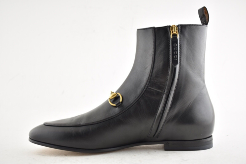 Pre-owned Gucci Jordaan Black Leather Horsebit Short Chelsea Ankle Bootie Boot 35