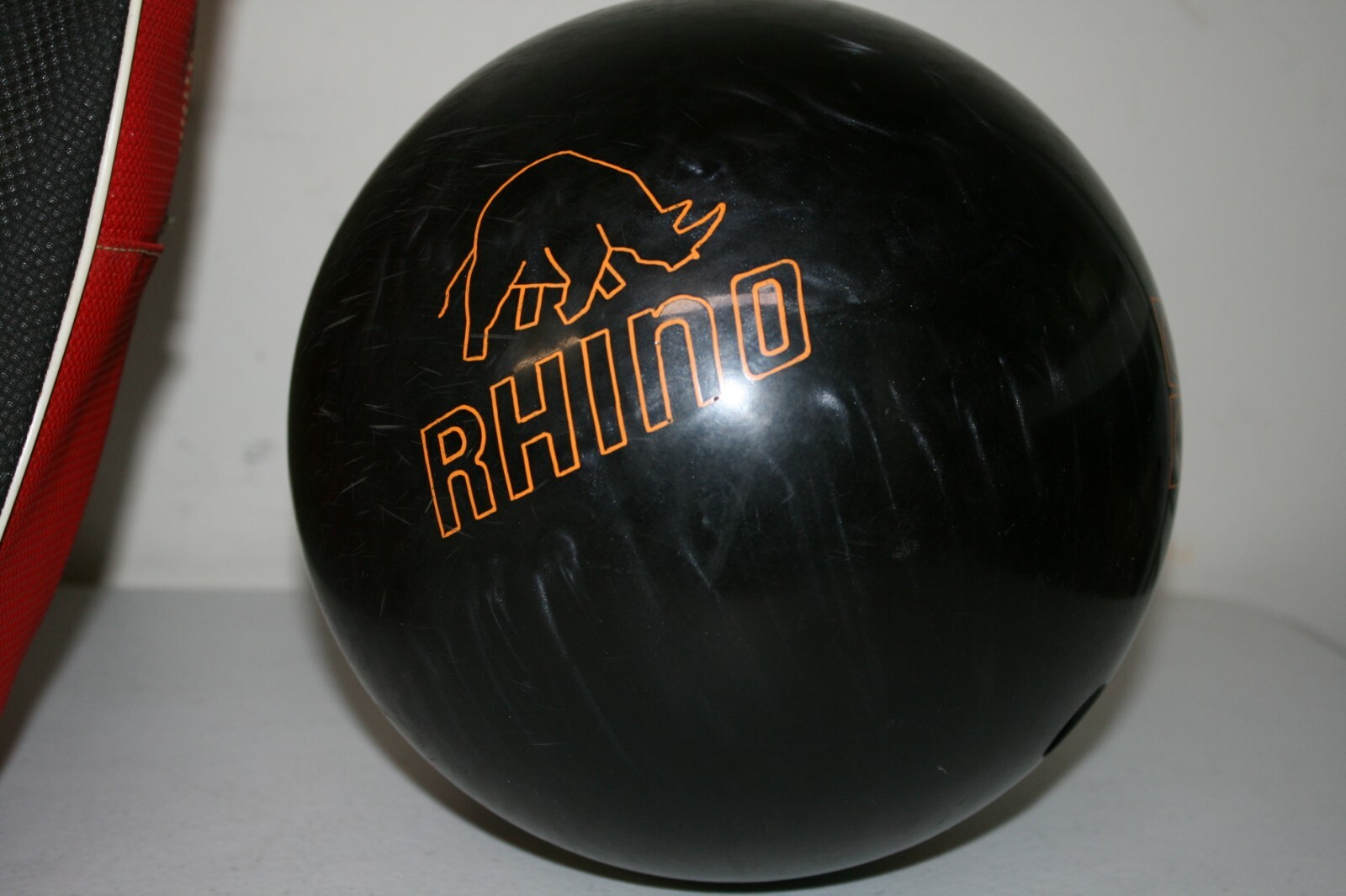 Vintage Brunswick Rhino Black & Orange 15 lbs Bowling Ball and Bag