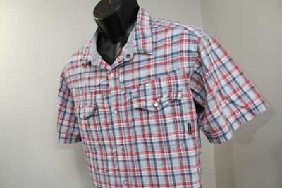 Columbia Western Pearl Snaps Shirt Plaid Short Sleeve Front Pockets Mens Large