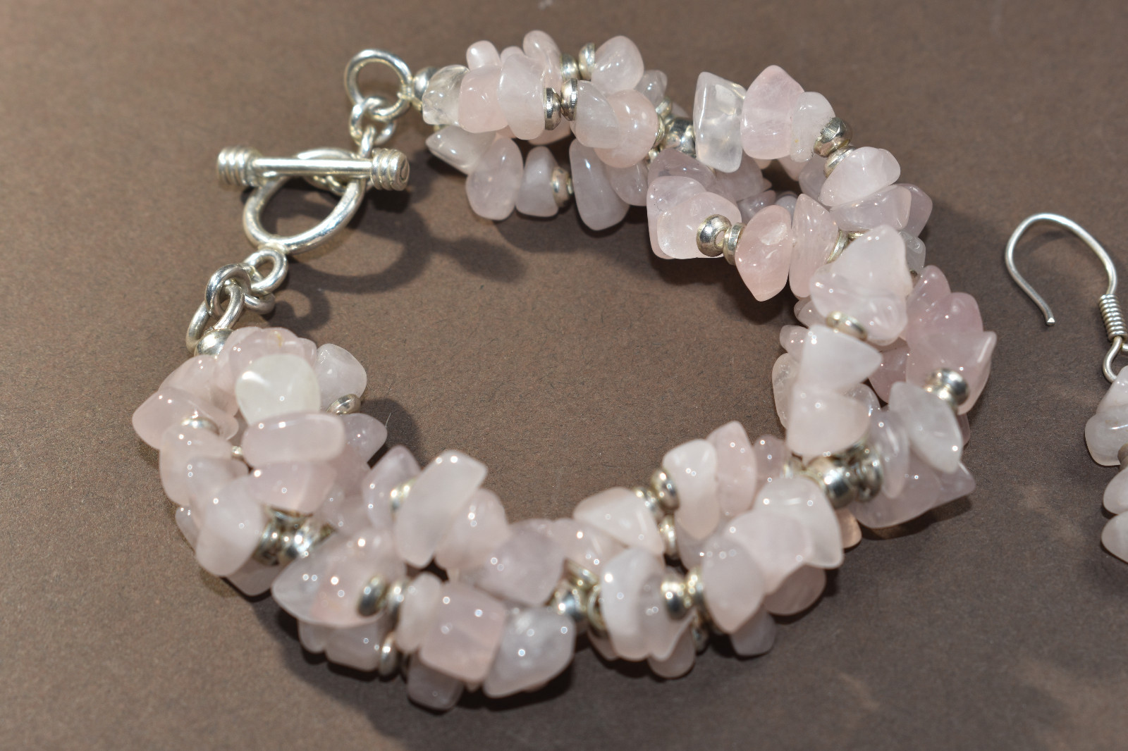 Silpada RARE B0929 Rose Quartz Bracelet And W1005 Earrings HTF