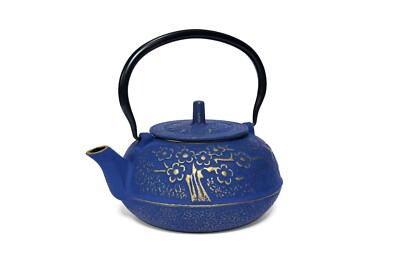 Maoci Kitami blau gold Teekanne aus Gusseisen 1,2 L mit Edelstahl-Teesieb
