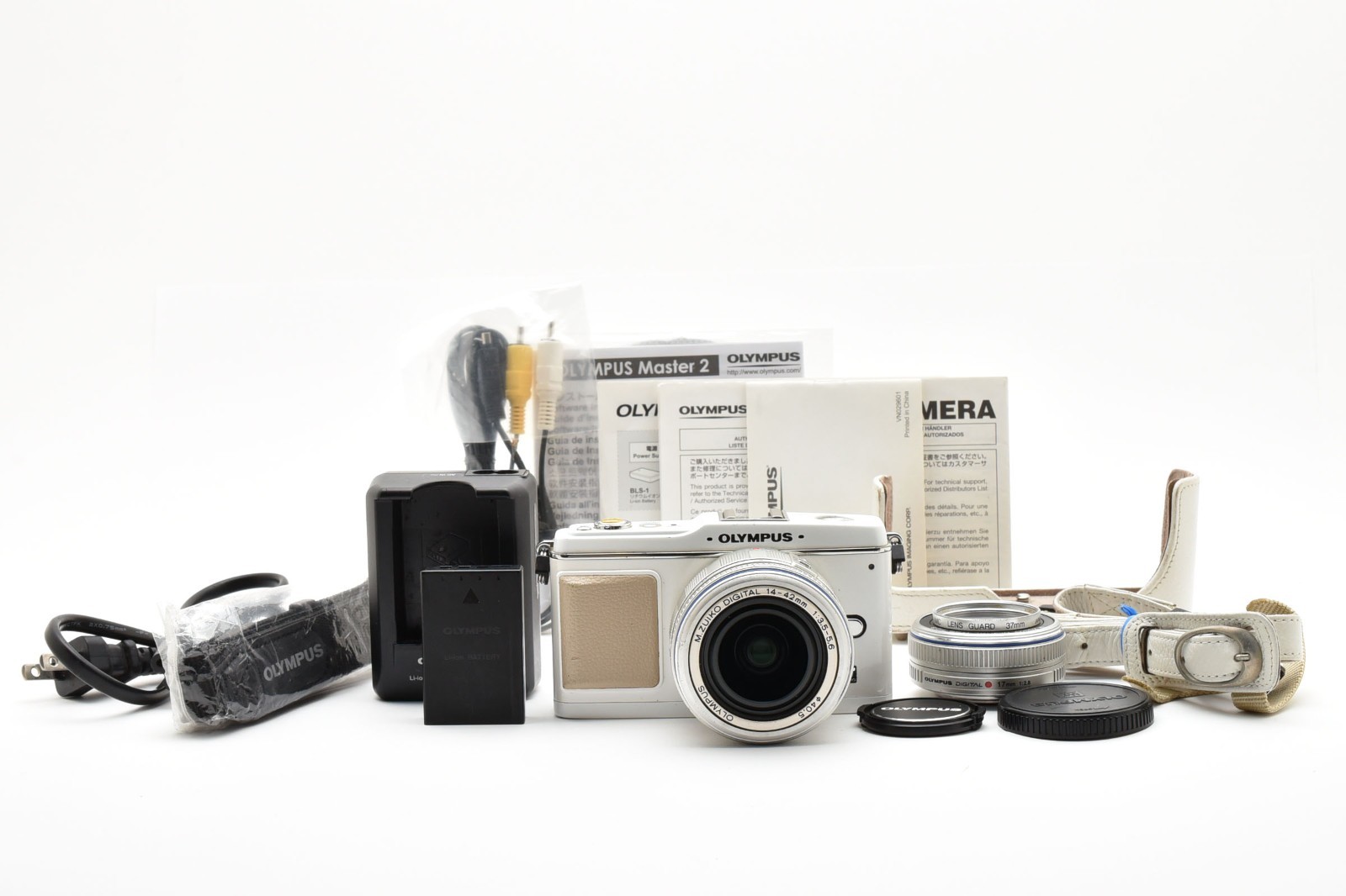 OLYMPUS PEN E-P1 美品 Olympus PEN E-P1 White w/14-42mm, 17mm Lenses, Leather Case