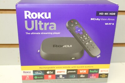 Roku Ultra Ultimate 4K HDR 10+ Dolby Vision Atoms Bluetooth WiFi 6 Voice Remote