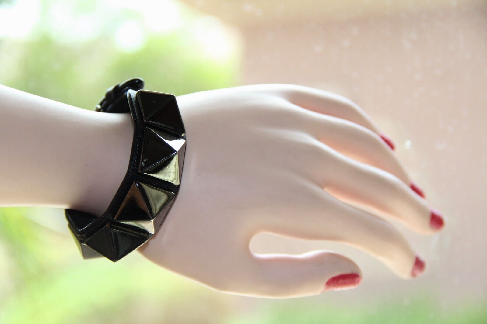 Valentino Rockstud Large Pyramid Gunmetal Leather Bracelet