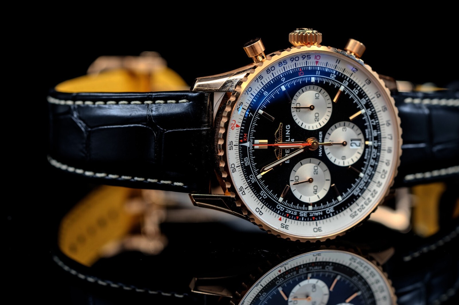 Pre-owned Breitling Navitimer B01 2024 Clean Chronograph Rose Gold Black Rb0138 43mm Watch