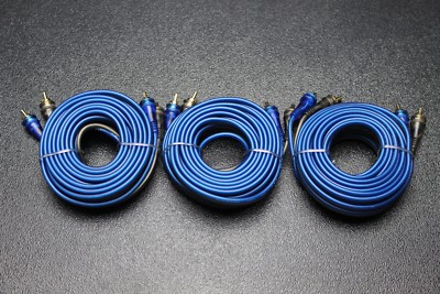 3 PCS 20 FT RCA WIRE BLUE GRAY 2 CHANNEL CAR AMP HOME AUDIO STEREO BLS-20