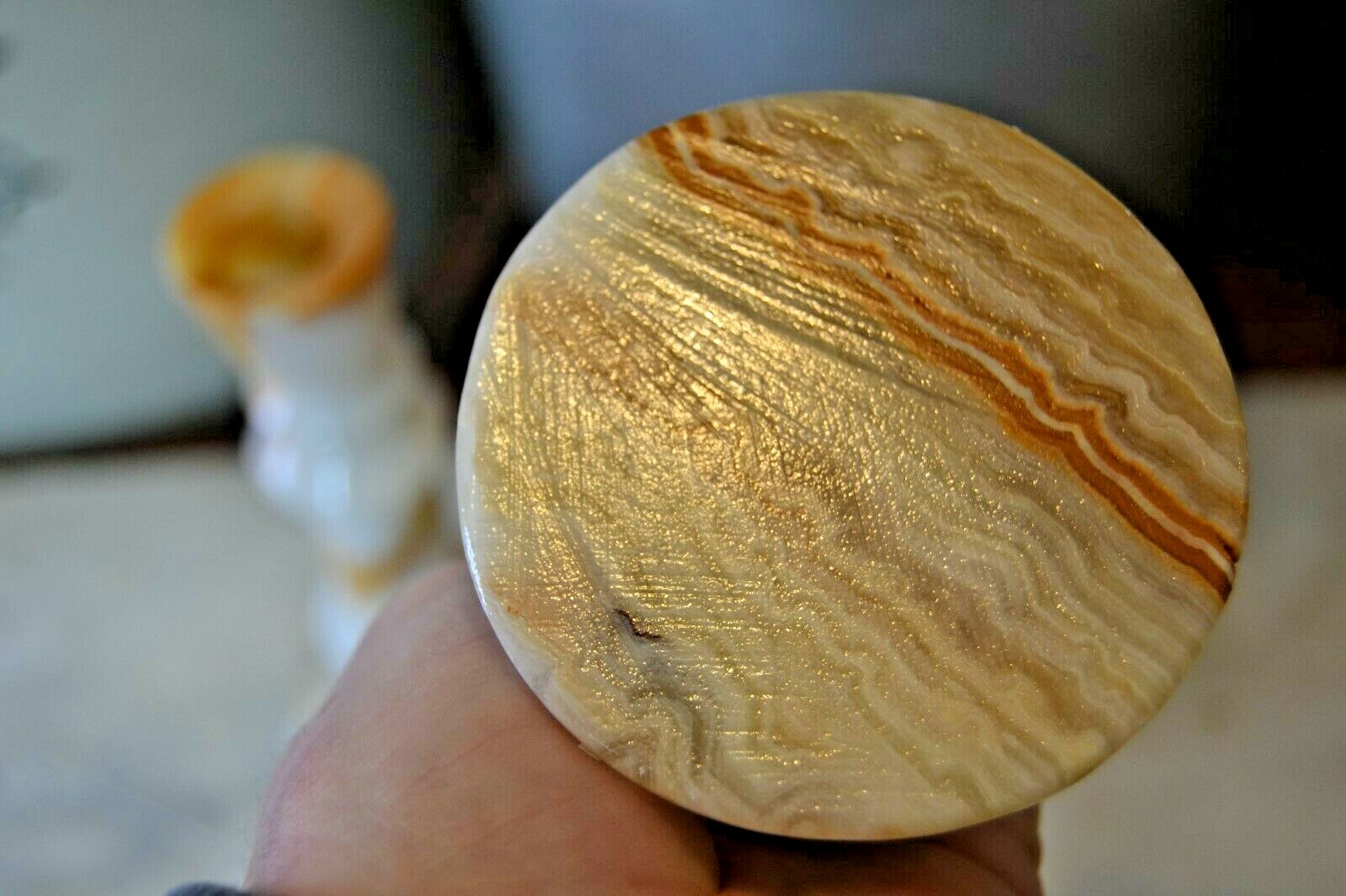 Pair Of Marble Alabaster Candlestick Holders 6 Inches Vintage Butterscotch