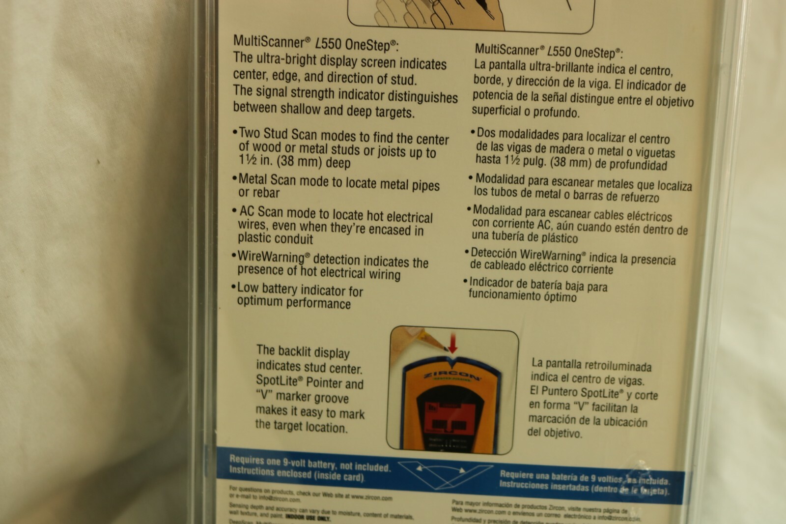 ZIRCON L550 MULTICSCANNER CENTER FINDING WALL SCANNER W/ AC & METAL SCAN