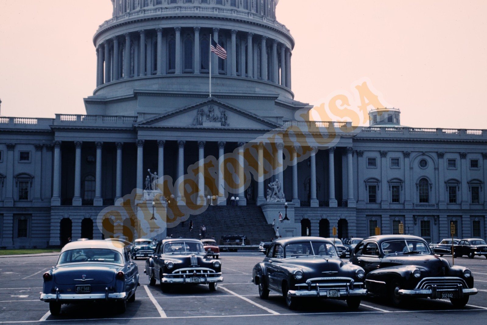 Vtg 1950's Slide Capitol Building Cars Parking Lot
