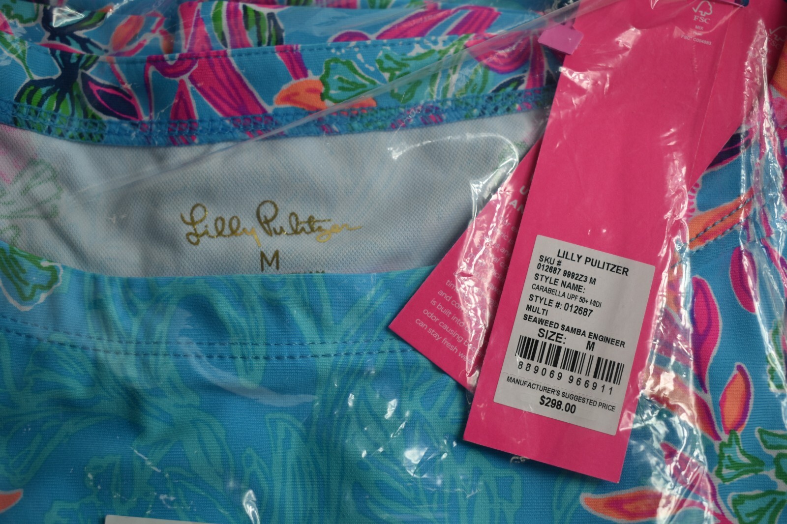 Pre-owned Lilly Pulitzer $298  Carabella Chillylilly Midi Dress Seaweed Samba S M L In Blue Pink Orange