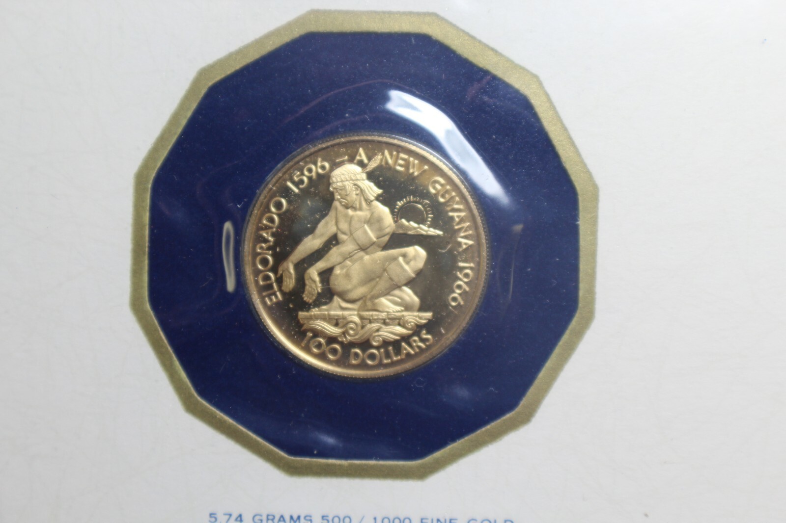 GUYANA 1976 100 DOLLARS PROOF GOLD COIN BLUE FOLDER