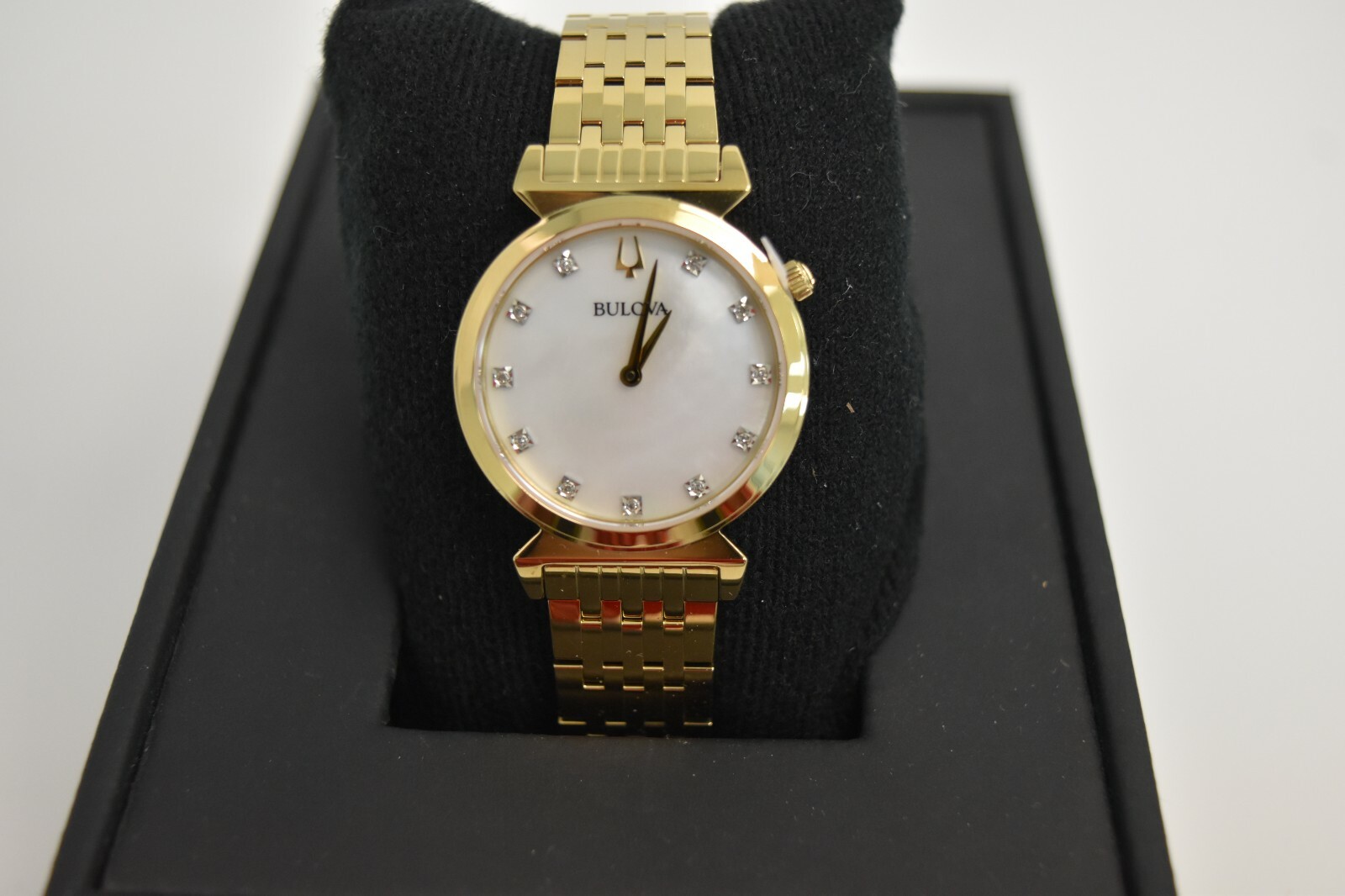 Pre-owned Bulova Slim Regatta Gold Ip Ss White Mop Dial Diamond 97p149 $495 Watch