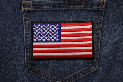 US Flag Patch 4 Inch Black Border - 4x2.5 inch - P3823