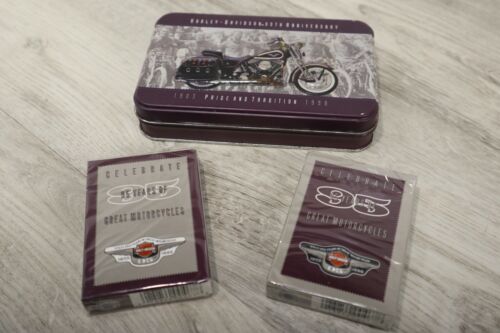 Harley-Davidson 95th Anniversary Playing Cards in Tin 1998 Sealed Packs Open Tin