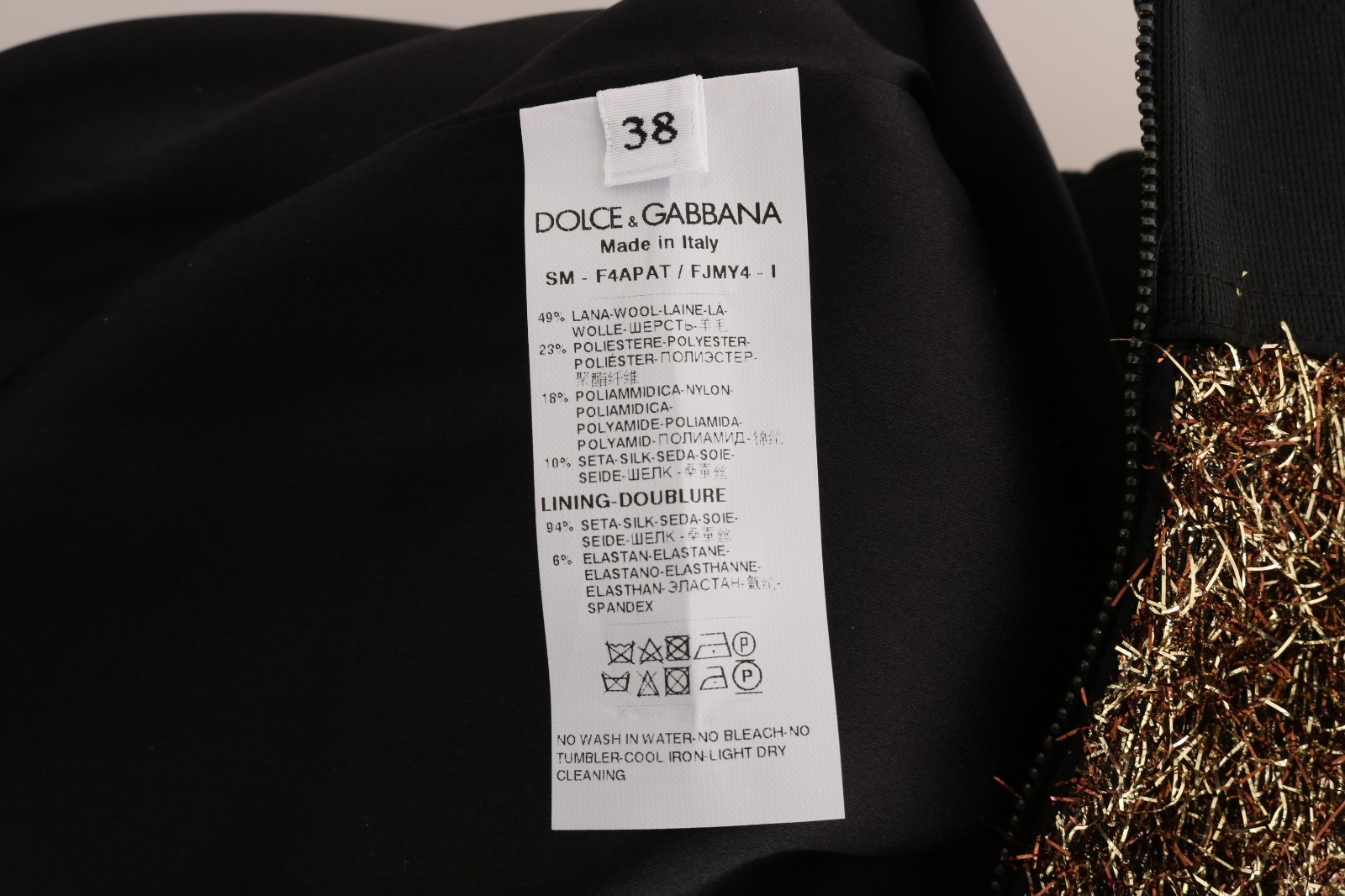 Pre-owned Dolce & Gabbana Skirt Straight Gold Black Short Mini S. It38 /us4 / Xs Rrp $1000