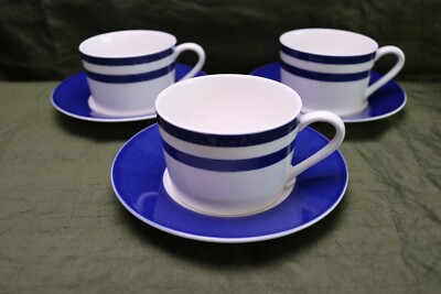 Mikasa Ultima + Indigo Track Blue 3 Cup & Saucer Sets HK 240