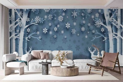 3D Forest Snow Elk Wallpaper Wall Mural Removable Self-adhesive 94