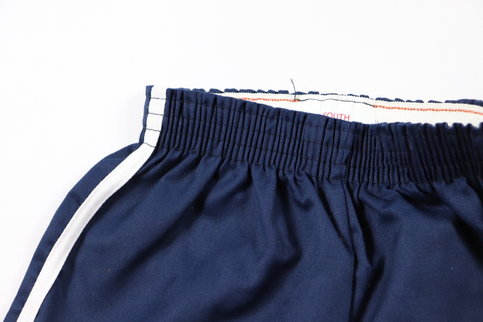 Vintage 70s New Merrygarden Youth Medium Striped 50/50 Gym Soccer Shorts Navy
