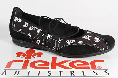 Rieker Ballerina Slipper Leather/Textile Black/White NEW