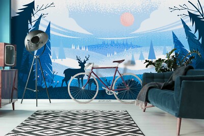 3D Forest Elk Silhouette Wallpaper Wall Mural Removable Self-adhesive 182