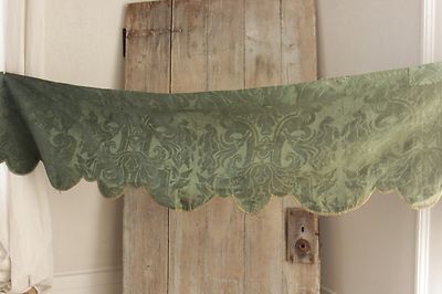 Italian 18th century silk damask valance green textile Antique early 1700's