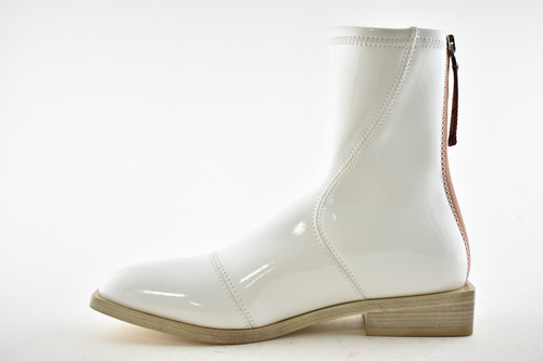 Pre-owned Fendi White Patent Neoprene Stretch Logo Sock Ankle Combat Chelsea Boot 36.5