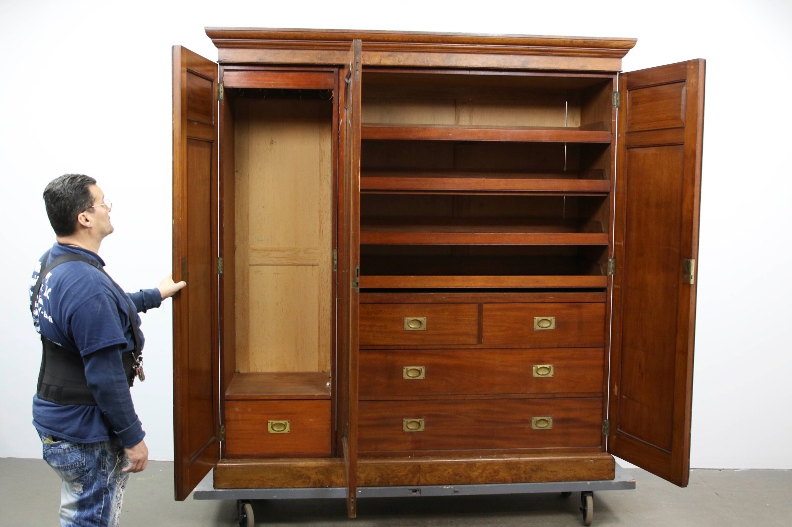 Elegant English Gentleman's Wardrobe  Armoire Closet Magnificent Burled Walnut