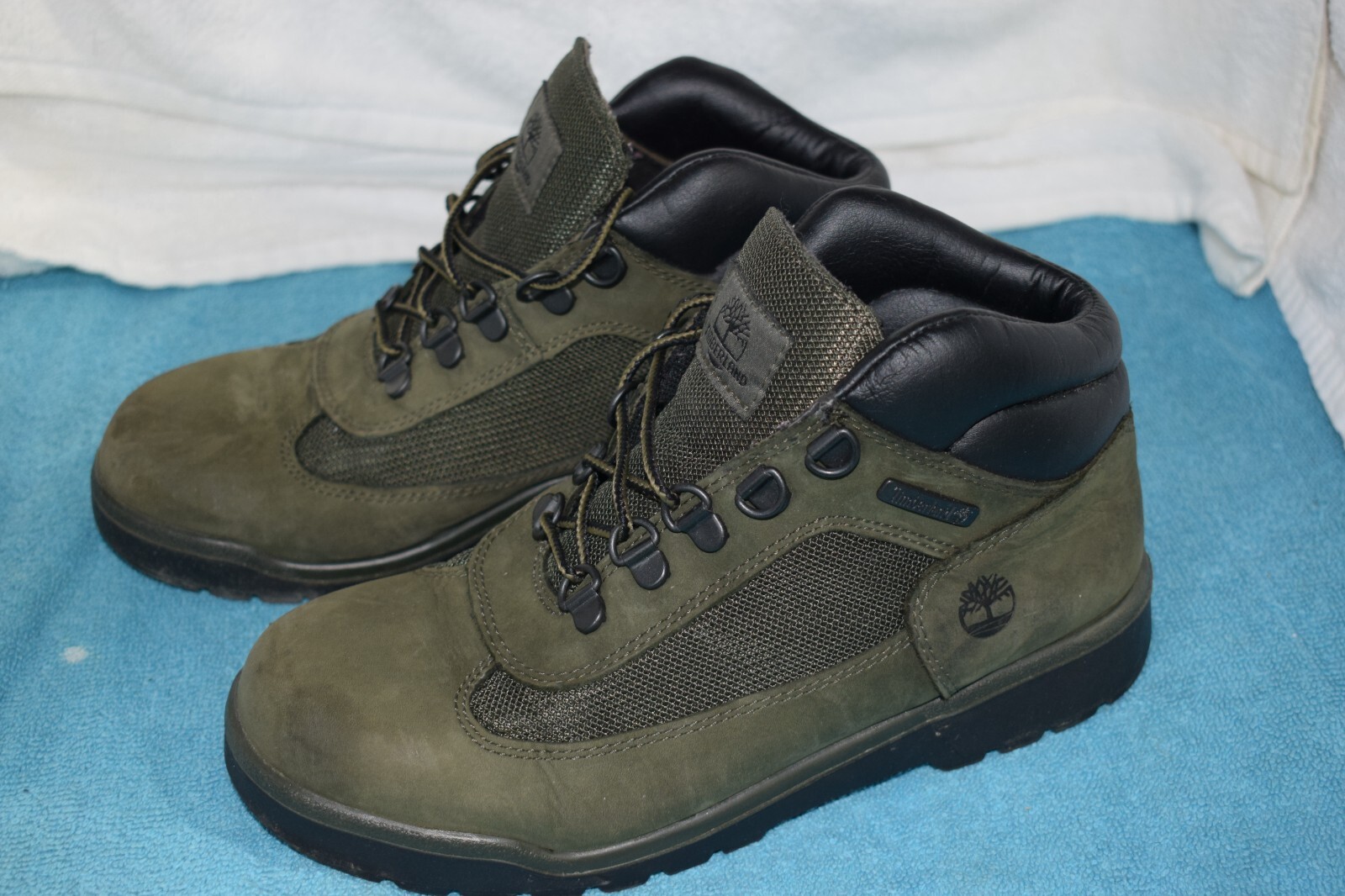 Timberland Field Boots Size 5.5 Green Black Ankle Waterproof