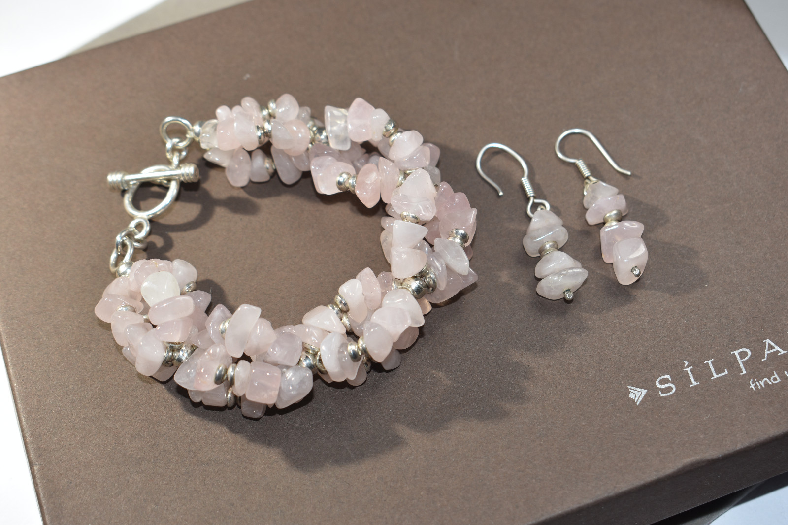 Silpada RARE B0929 Rose Quartz Bracelet And W1005 Earrings HTF