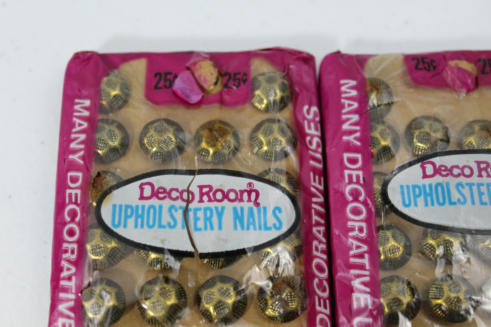 Vintage 1972 Upholstery Nails 2 Packs by Deco Room Ornate Tacks Pins Brass Tone
