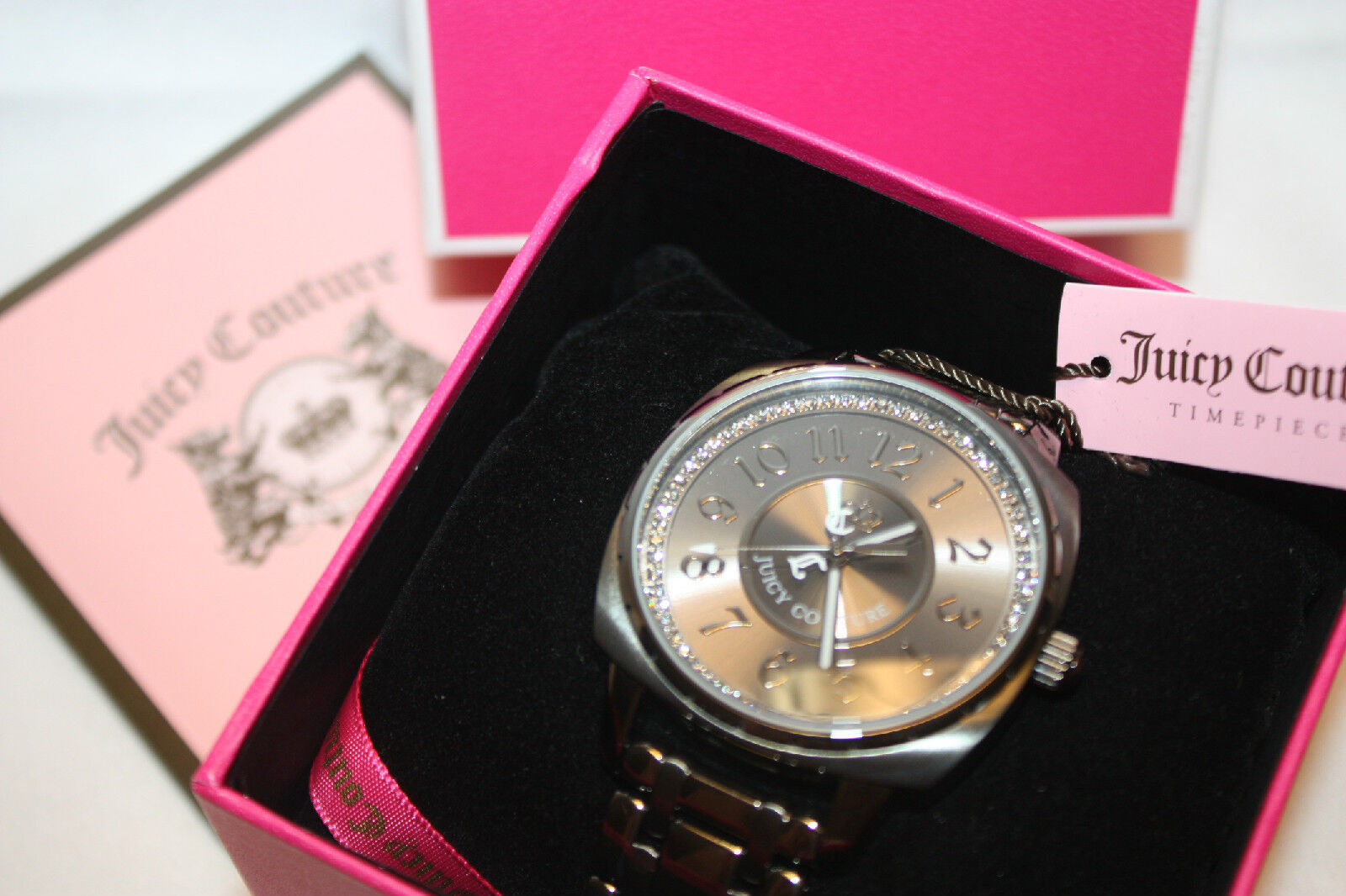 NEW! NIB! JUICY COUTURE Gunmetal Stainless Swarovski Crystal