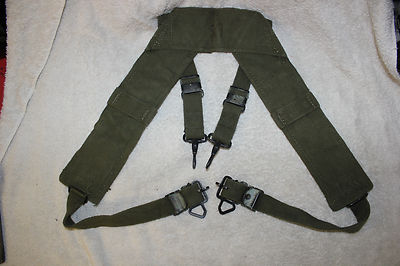 US Military Issue Vietnam Era US Army USMC H Suspenders OD Green Canvas 