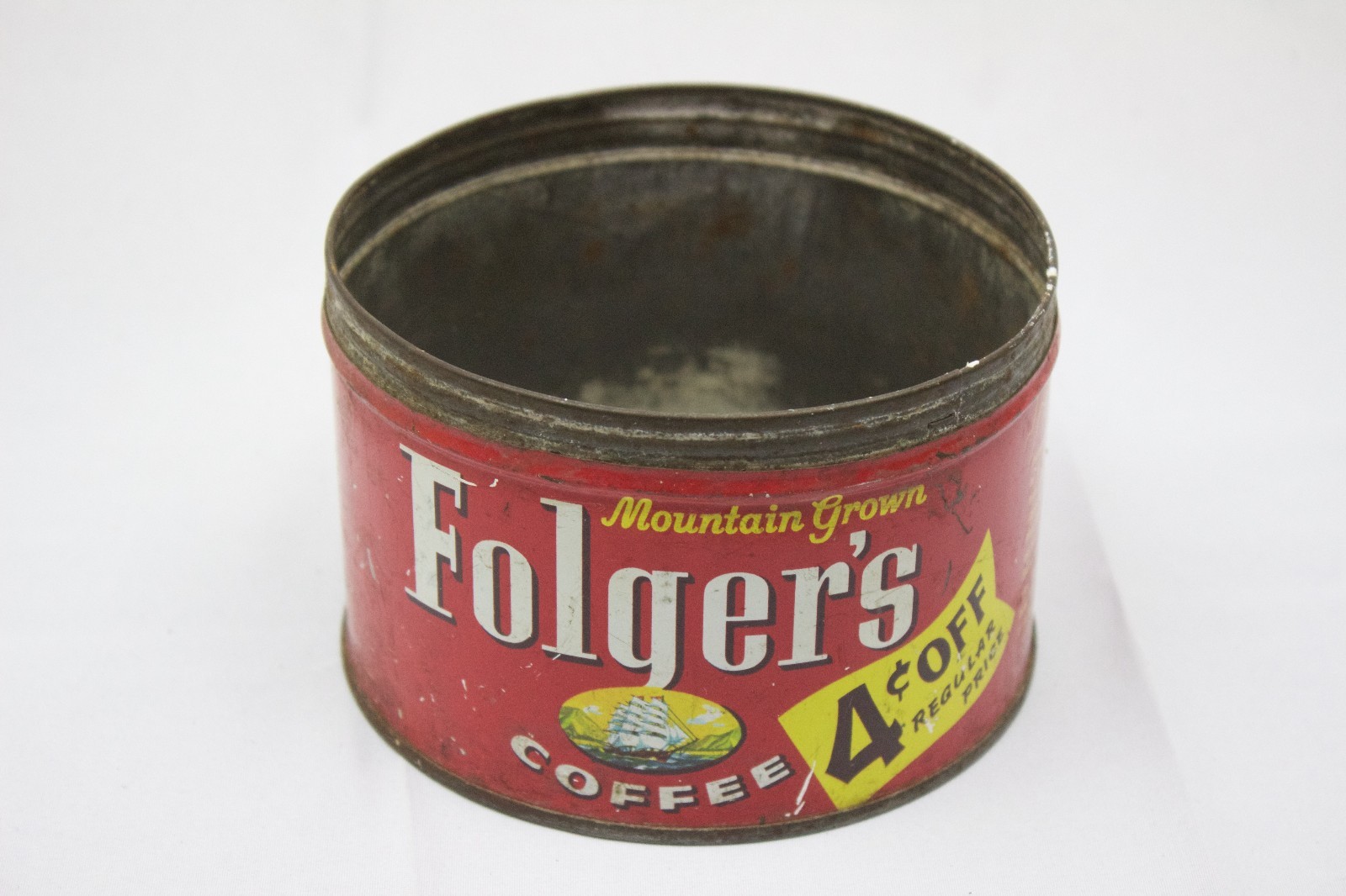Vintage Dated 1959  Red Advertising Folgers Coffee Can Tin Metal Container (2)