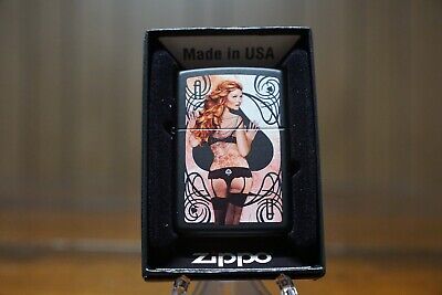 ACE OF SPADES PLAYING CARD REDHEAD SEXY PINUP BLACK MATTE ZIPPO LIGHTER MINT