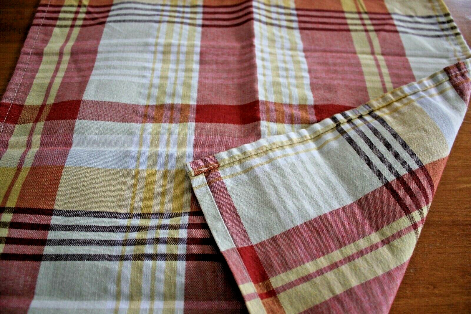 Burgundy Rust Gold White Woven Plaid Design 16 Inch Dinner Napkins Set of 8