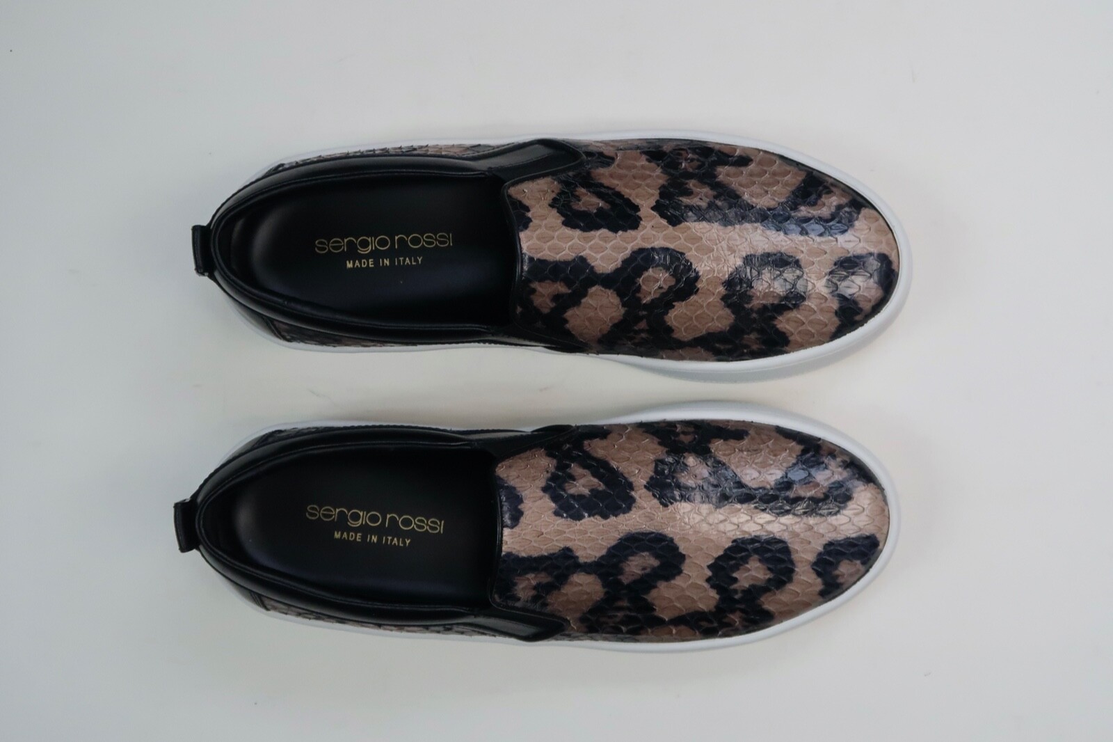 Pre-owned Sergio Rossi Leather Snakeskin Embossed Slip On Sneakers Women Size 36 Shoes In Multicolor